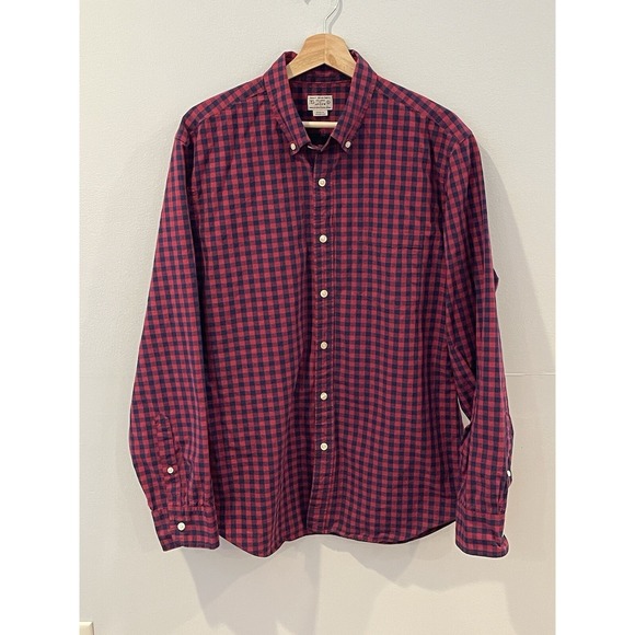Tailored by J. Crew‎ Men's Shirt Red Blue Plaid Long Sleeve Button Down Large - Picture 1 of 8